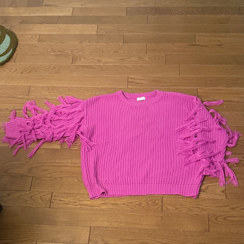 Pink Lily Vibrant Fringe Sleeve Sweater